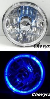 7" Halogen LED Blue Halo Angel Eye Headlight Head Lamp H4 Light Bulb Motorcycle