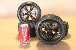 1 8 Monster Truck Rock Crawler Wheels Tires 17mm Traxxas Black Chrome New