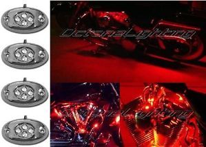 4pc Red LED Chrome Modules Motorcycle Chopper Frame Neon Glow Lights Pods Kit