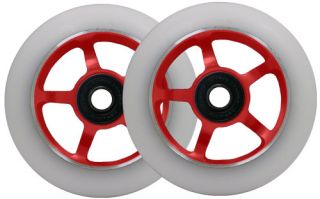 2 5 Spoke Metal Core Scooter Wheels 100mm Red White Heavy Duty for Razor