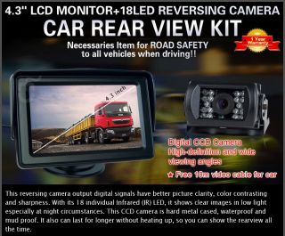 Reversing Rear View CCD Camera Parking Kit 4 3" LCD TFT Monitor Car Van Cable