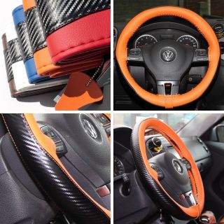 47025 14 15" 38cm Steering Wheel Cover Orange Leather Fiat Wrap BMW Audi Car SUV