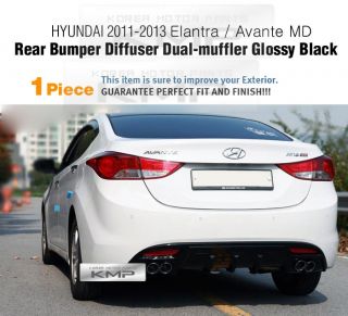 Rear Bumper Diffuser Dual Muffler Glossy Black 1pc Fit Hyundai 2011 2013 Elantra