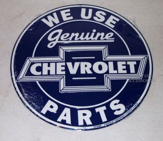 We Use Genuine Chevrolet Parts Embossed 12" Round Tin Sign Camaro Chevelle Chevy