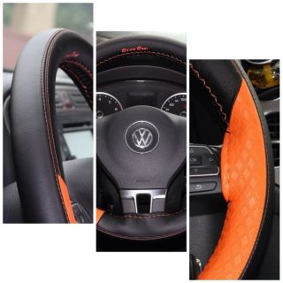 Steering Wheel Cover Black Orange Leather 47018i for Subaru Volkswagen GTI Golf