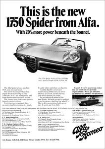 Alfa Romeo 1750 Spider Retro A3 Poster Print from Classic 60's Advert