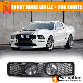 05 08 09 Ford Mustang V8 Mesh Style Front Hood Grille Grill Black Fog Lights