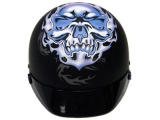 Flaming Skull Black Purple Motorcycle Half Helmet Dot S