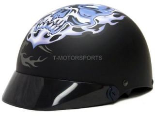 Flaming Skull Black Purple Motorcycle Half Helmet Dot S