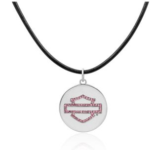 Harley Davidson Pink Label Crystal Enamel Silver 18" Necklace