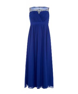 Inspire Blue Sleeveless Mesh Embellished Panel Maxi Dress