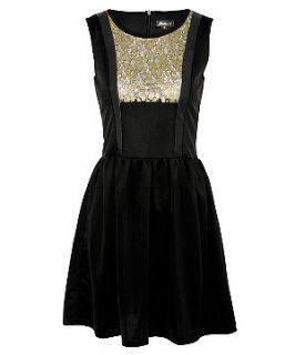 Atelier 61 Black and Gold Lace Panel Skater Dress
