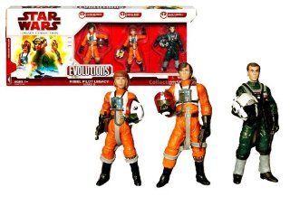 Hasbro YEar 2009 Star Wars Legacy Collection Evolutions Series Exclusive 3 Pack 4 Inch Tall Action Figure Set   REBEL PILOT LEGACY Series III with John Brannon (Red Squadron), Shira Brae (Rogue Squadron) and Jake Farrell (A Wing Pilot) Toys & Games