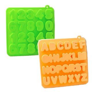 eBuy Green Silicone "Number" from 0 to 9 Ice Cube Tray + Orange Silicone "Letter" from A to Z Ice Cube Tray 6.3"*6.3" Kitchen & Dining