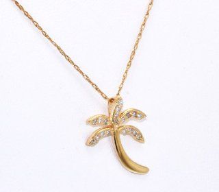 14K Yellow Gold Diamond Palm Tree Charm Jewelry