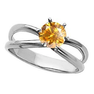 Infinity Solitaire Engagement Platinum Ring with Fancy Orange Yellow Diamond 1 carat Brilliant cut Jewelry