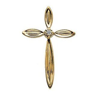 14k Yellow Gold 2250x1450mm Polished Cross Pendant Jewelry for Necklace w/ Genuine Diamonds Ladies Women's Jewelry