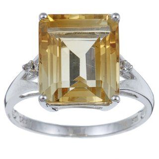 10k White Gold Emerald Cut Citrine and Diamond Ring size 8.5 Jewelry