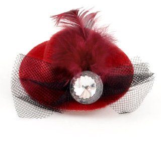 Ladies Meshy Bowknot Decor Mini Top Fleece Hat Design Hair Clip Red  Beauty