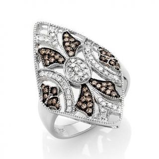 0.49ct Champagne and White Diamond Lace Design Sterling Silver Ring