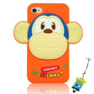 I Need(TM) 3D Stylish Cartoon Cheburashka Silicone Soft Skin Case Cover Design Compatible For Apple Iphone 4G(Orange)With 3D 3 Eyes Styli Pen. Electronics