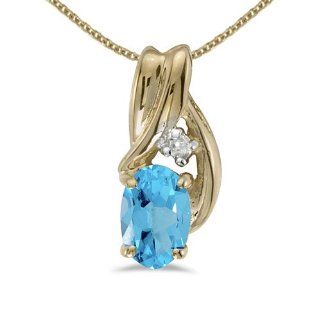14k Yellow Gold Oval Blue Topaz And Diamond Pendant (chain NOT included) Jewelry