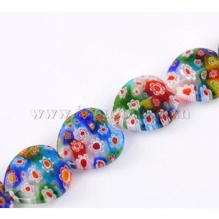 Millefiori Glass Spacer Beads Love Heart Mixed Color Flower Pattern Arts, Crafts & Sewing