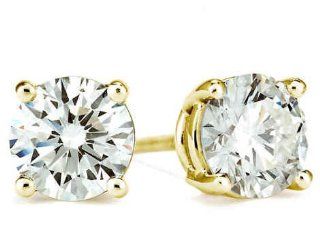 1.5 Carat 4 Prong Stud Earrings in 14K Yellow Gold I J Color SI3 I1 Clarity Round Cut Diamond Earrings with screw back setting Nikash Diamonds Jewelry