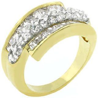 Two Tone 14k Gold and White Gold Rhodium Bonded with Pave and Channel Handset Baguettes and Round Cz in an Anniversary Style, Goldtone Women's Ring Jewelry