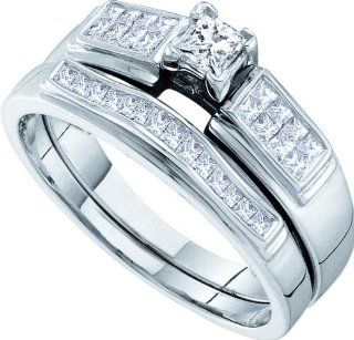 14K White Gold 0.50CT White Diamond Princess Cut Center Bridal Set Jewelry