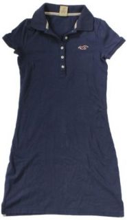 Hollister Women's Short Sleeve Polo Shirt Dress with Seagull (Navy Blue) (X Small) Clothing