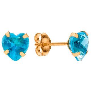 Heart Blue CZ Birthstone 14k Yellow Gold Stud Earrings FreshTrends Jewelry