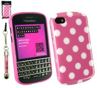 Emartbuy� Sparkling Stylus Pack For Blackberry Q10 Hot Pink Sparkling Mini Stylus + LCD Screen Protector + Hot Pink / White Polka Dots Gel Skin Cover/Case Cell Phones & Accessories