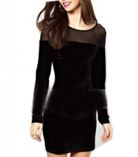 WIIPU women mesh long sleeved slim black Velvet dress (WP 171)  X Small Clothing