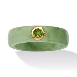PalmBeach Jewelry .26 TCW Round Genuine Peridot and Genuine Green Jade 10k Yellow Gold Band Ring Jewelry