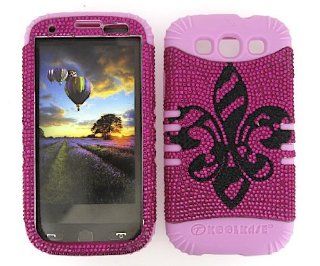 3 IN 1 HYBRID SILICONE COVER FOR SAMSUNG GALAXY S III S3 AT&T, SPRINT, T MOBILE, VERIZON, METRO PCS, BOOST, CRICKET, US CELLULAR, VIRGIN MOBILE HARD CASE SOFT LIGHT PINK RUBBER SKIN SAINTS FLEUR XPK FD172 I747 KOOL KASE ROCKER CELL PHONE ACCESSORY EXCL