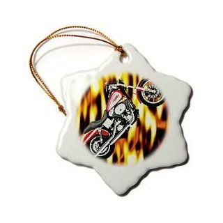 3drose Ornament Picturing Harley Davidson and No.174 Motorcycle Snowflake Porcelain Ornament, 3 Inch   Decorative Hanging Ornaments