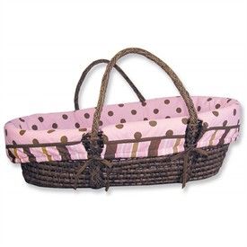 Maya Pink and Brown 4 Piece Moses Basket Set by Trend Lab   Baby Moses Basket   Pink and Brown Baby Basket
