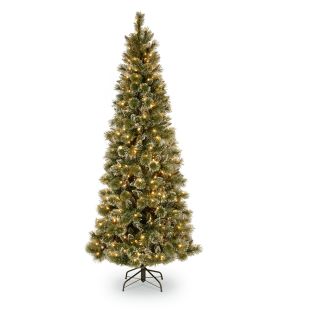 7.5 ft. Glittery Bristle Pine Hinged Pre Lit LED Christmas Tree   Christmas Trees
