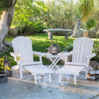 Pair of Coral Coast Big Daddy Adirondack Chairs with Pull Out Ottoman and Drink Holder and FREE Side Table   Whitewash Stained   Adirondack Sets