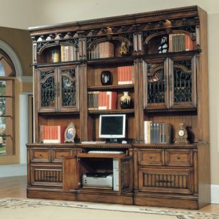 Parker House Barcelona 6 Piece Bookcase with Glass Doors and PC Desk   Antique Vintage Walnut   Bookcases