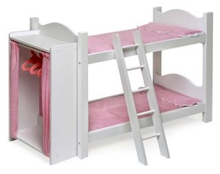 Badger Basket Pink Gingham Princess Doll Bunk Bed with Armoire   Baby Doll Furniture