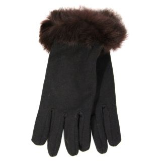 La Fiorentina Black Glove with Real Rabbit Fur Cuff   Brown Cuff   Winter Gloves