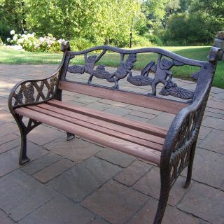 Oakland Living Frog Kiddy Cast Iron and Wood Bench in Antique Bronze Finish   Outdoor Benches