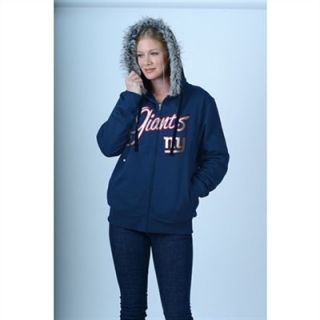 5th & Ocean New York Giants Womens Faux Fur Trim & Sherpa Lining Brushed Full Zip Sweatshirt