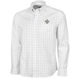 Cutter & Buck New Orleans Saints Cross Check Windowpane Long Sleeve Button Down Shirt   White/Black