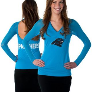 All Sport Couture Carolina Panthers Ladies Fashion Long Sleeve V Neck Halter Top   Panther Blue