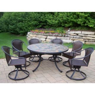 Oakland Living Stone Art All Weather Wicker Swivel Patio Dining Set   Seats 6   Patio Dining Sets