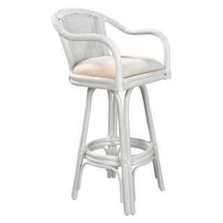 Hospitality Rattan Key West Indoor Swivel Rattan & Wicker 30 in. Bar Stool with Cushion   Whitewash   Bistro Chairs