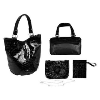 Parinda Adria Croco Embossed Faux Leather 4 Piece Set Tote   Black   Luggage